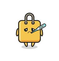 shopping bag mascot character with fever condition vector