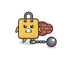 Character mascot of shopping bag as a prisoner vector