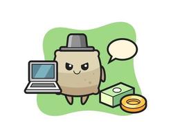 Mascot Illustration of sack as a hacker vector