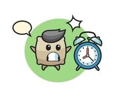 Cartoon Illustration of sack is surprised with a giant alarm clock vector