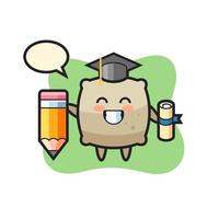 sack illustration cartoon is graduation with a giant pencil vector