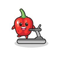 red bell pepper cartoon character walking on the treadmill vector