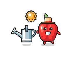 Cartoon character of red bell pepper holding watering can vector