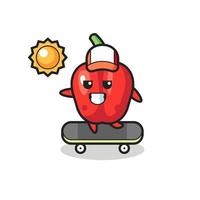 red bell pepper character illustration ride a skateboard vector