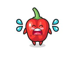 red bell pepper cartoon illustration with crying gesture vector