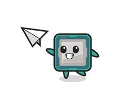 processor cartoon character throwing paper airplane vector