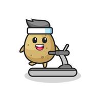 potato cartoon character walking on the treadmill vector