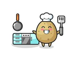 potato character illustration as a chef is cooking vector