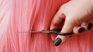 Wig and scissors - pink wig - hairstyle background photo