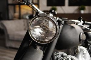 Motorcycle close-up in room. Photo from the studio