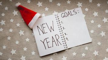 Notebook is with New year goals text photo