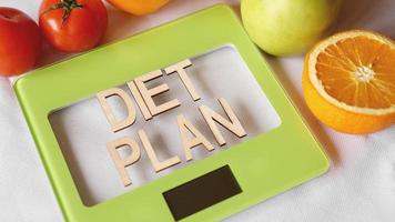 Concept diet. Healthy food, kitchen weight scale