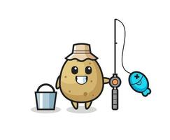 Mascot character of potato as a fisherman vector