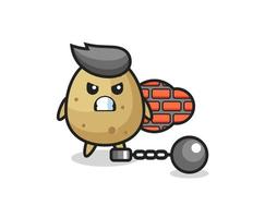 Character mascot of potato as a prisoner vector