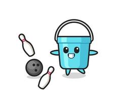 Character cartoon of plastic bucket is playing bowling vector