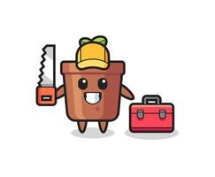 Illustration of plant pot character as a woodworker vector