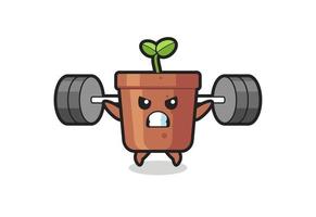 plant pot mascot cartoon with a barbell vector