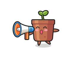 plant pot character illustration holding a megaphone vector