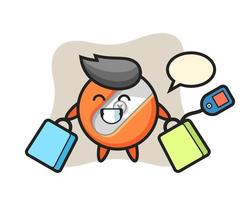 pencil sharpener mascot cartoon holding a shopping bag vector