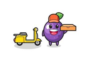 Character Illustration of passion fruit as a pizza deliveryman vector