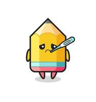 pencil mascot character with fever condition vector