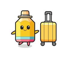 pencil cartoon illustration with luggage on vacation vector