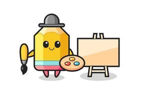 Illustration of pencil mascot as a painter vector