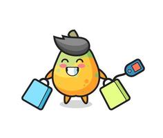 papaya mascot cartoon holding a shopping bag vector