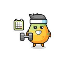 papaya mascot cartoon doing fitness with dumbbell vector