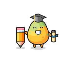 la caricatura de la ilustración de la papaya es la graduación con un lápiz gigante vector