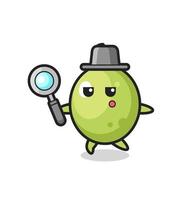 olive cartoon character searching with a magnifying glass vector