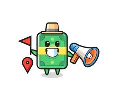 Character cartoon of money as a tour guide vector