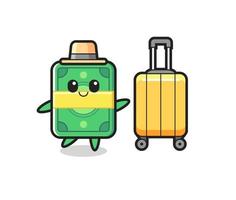 money cartoon illustration with luggage on vacation vector