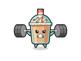 milkshake mascot cartoon with a barbell vector