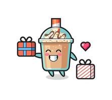 milkshake mascot cartoon giving the gift vector