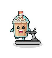 milkshake cartoon character walking on the treadmill vector