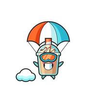 milkshake mascot cartoon is skydiving with happy gesture vector