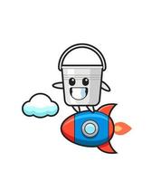 metal bucket mascot character riding a rocket vector