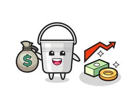 metal bucket illustration cartoon holding money sack vector