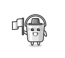 Cartoon character of metal bucket holding a flag vector