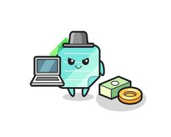 mascota, ilustración, de, notas adhesivas, como, un, hacker vector