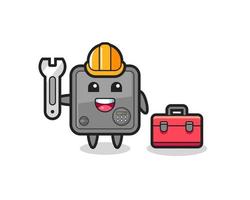 Mascot cartoon of safe box as a mechanic vector