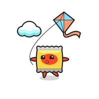 snack mascot illustration is playing kite vector