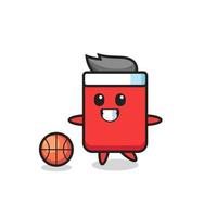 ilustración de dibujos animados de tarjeta roja está jugando baloncesto vector