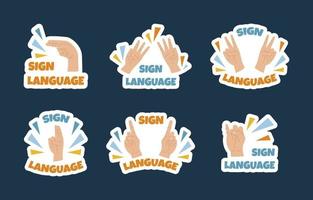colección de pegatinas de lenguaje de señas vector