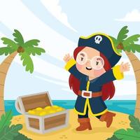 chica pirata en la isla del tesoro vector