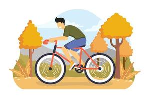 Boy Rides a Bicycle in Park vector