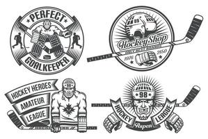 Hockey logos with the goalkeeper and hockey players vector