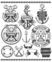 Marine emblem with anchors. Tattoos with anchors, chains, vector