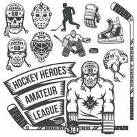 Hockey items in vintage style vector